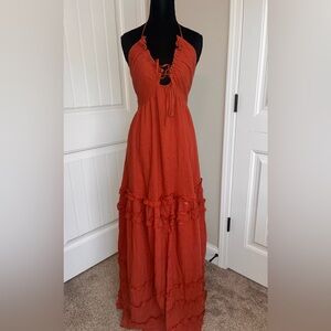 Halter Neck Burnt Orange Maxi Dress